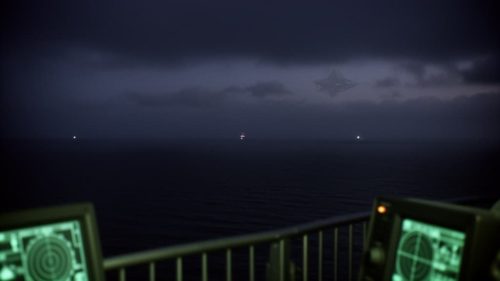 Distant lights beyond observation instruments, used as atmospheric artwork for an unresolved aerial report.