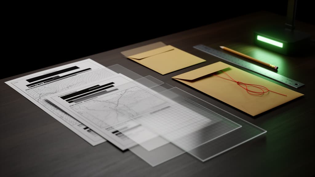 Redacted documents and research materials used as atmospheric artwork for responsible documentation standards.