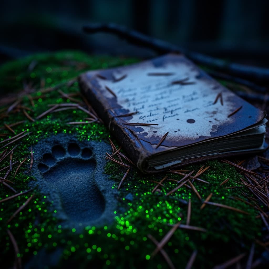 Field notes and tracks used as atmospheric artwork for local folklore documentation.